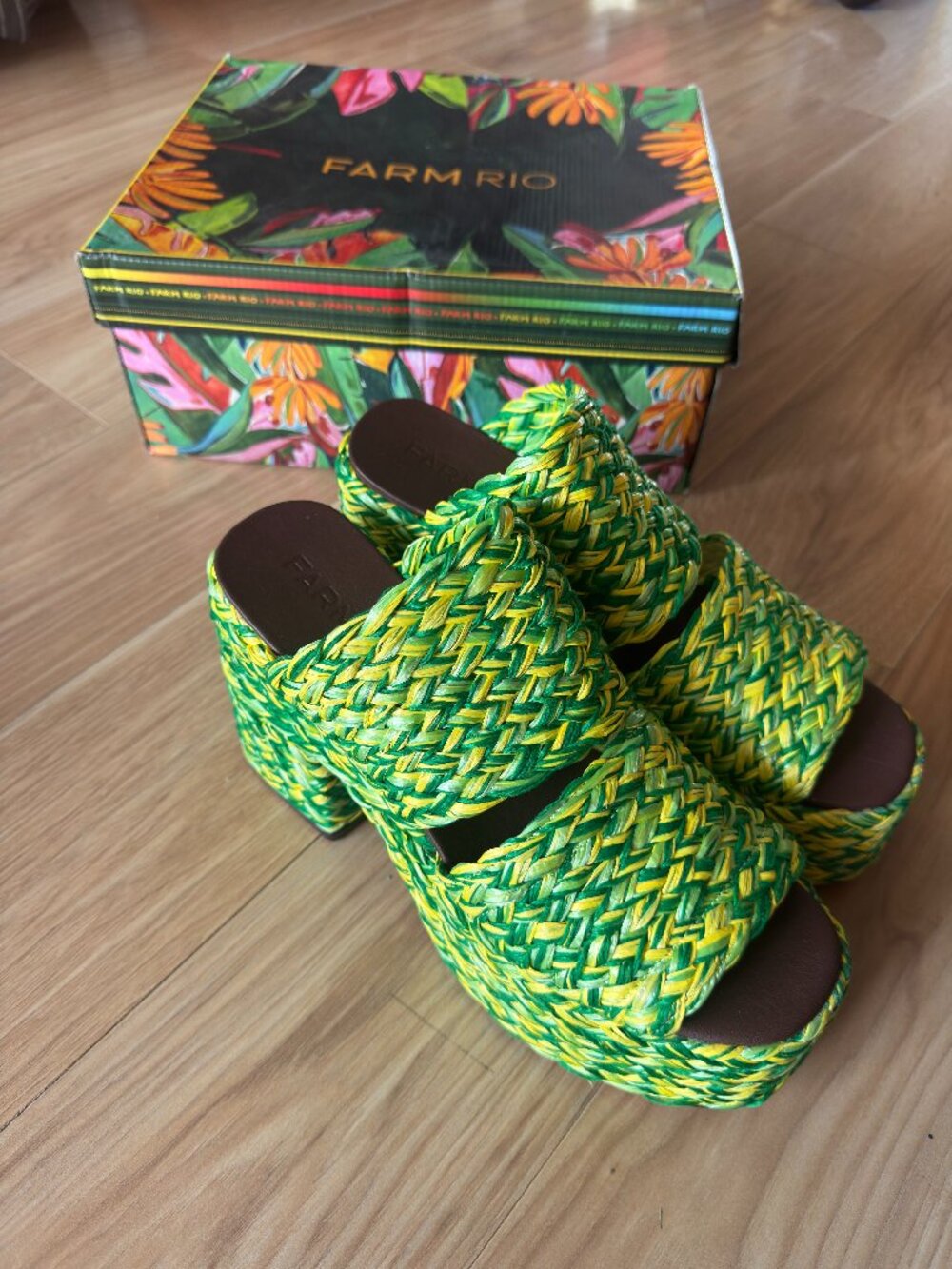 Farm Rio Braided Raffia Platform Slide Sandals - US Women's 10 - Picture 2 of 5